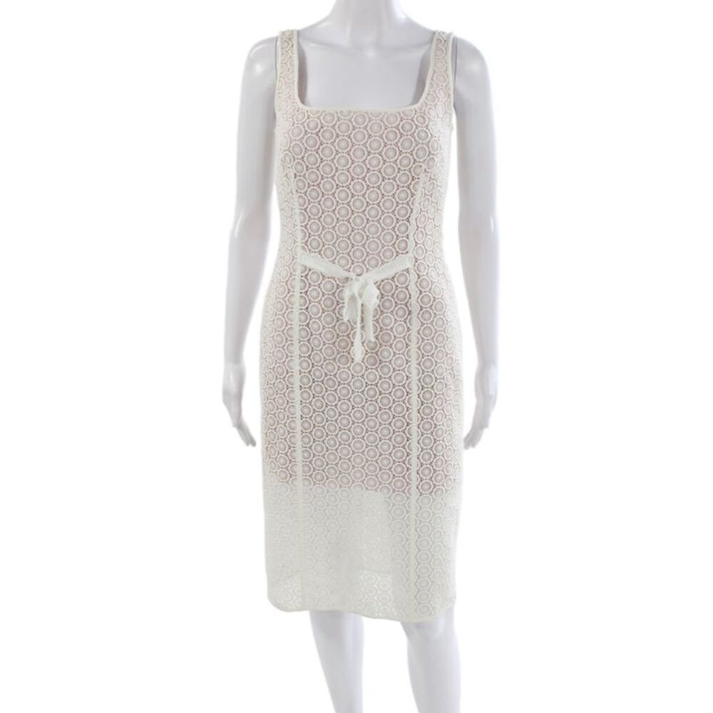 Moschino Womens Bodycon Sheath Dress Beige Square Neck Sleeveless Cotton Size 6